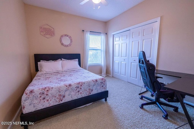 2543 Willow Creek Dr, Fleming Island, FL 32003 - carpeted bedroom with a desk, a closet, a ceiling fan, and baseboards