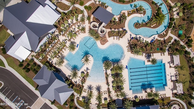 drone / aerial view of a pool area