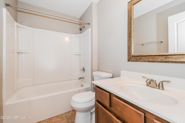 full bathroom with toilet, vanity, bathing tub / shower combination, and tile patterned floors
