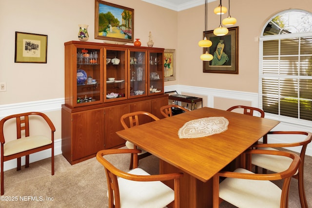 445 W Mill Chase Ct, Ponte Vedra Beach, FL 32082 - carpeted dining room with a wainscoted wall and crown molding