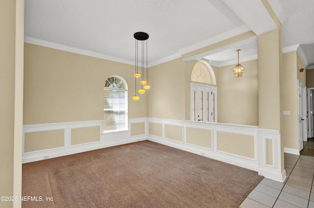 445 W Mill Chase Ct, Ponte Vedra Beach, FL 32082 - tiled spare room featuring crown molding and a chandelier