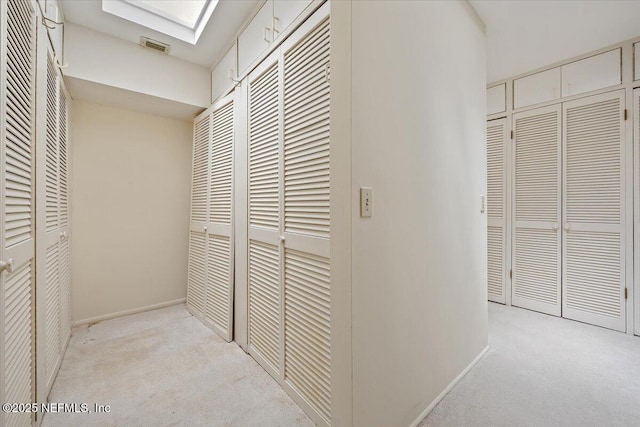 7868 Woodsdale Ln, Jacksonville, FL 32256 - hallway with carpet, baseboards, and a skylight