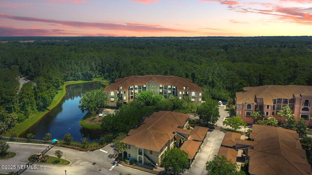 200 Paseo Terraza Unit 203, Saint Augustine, FL 32095 - aerial view at dusk of a forest view and a water view