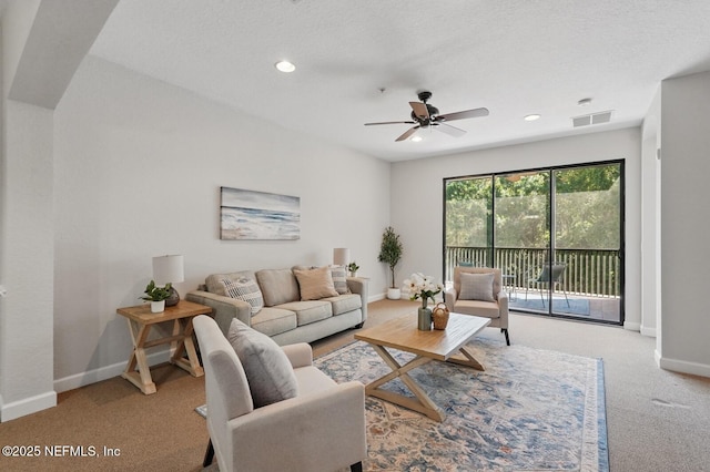 200 Paseo Terraza Unit 203, Saint Augustine, FL 32095 - carpeted living area featuring ceiling fan, baseboards, and recessed lighting