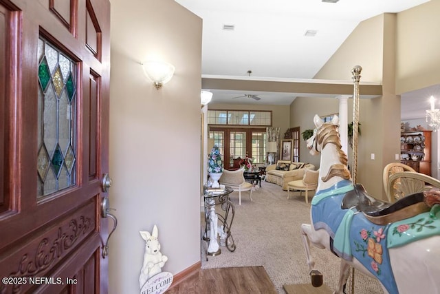 3041 Marrano Dr, Orange Park, FL 32073 - carpeted entryway with ceiling fan and high vaulted ceiling
