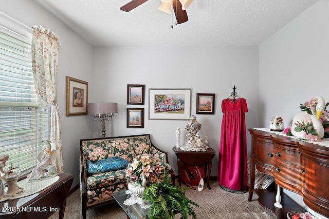 3041 Marrano Dr, Orange Park, FL 32073 - living area with carpet flooring and a ceiling fan