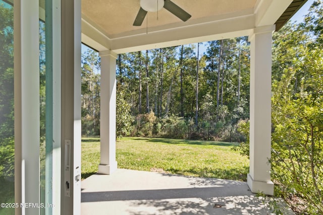 view of patio / terrace featuring ceiling fan