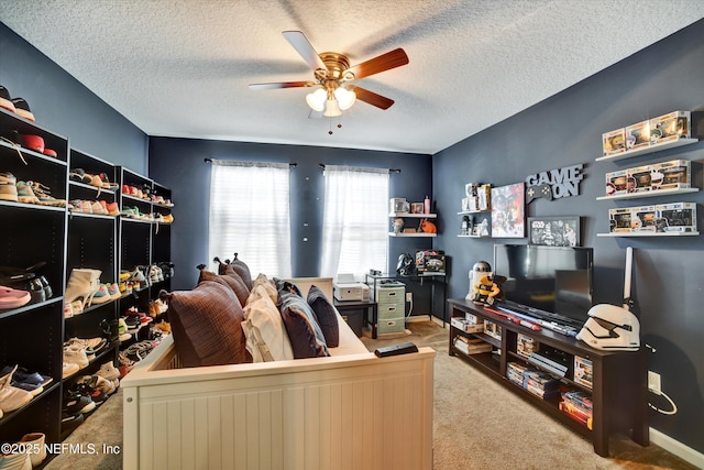 8672 Ribbon Falls Ln, Jacksonville, FL 32244 - carpeted office space featuring ceiling fan and a textured ceiling