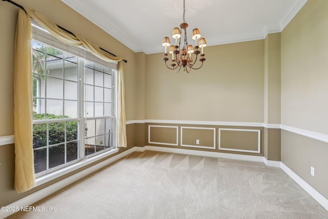 2260 Harbor Lake Dr, Fleming Island, FL 32003 - carpeted empty room with ornamental molding, a chandelier, and baseboards
