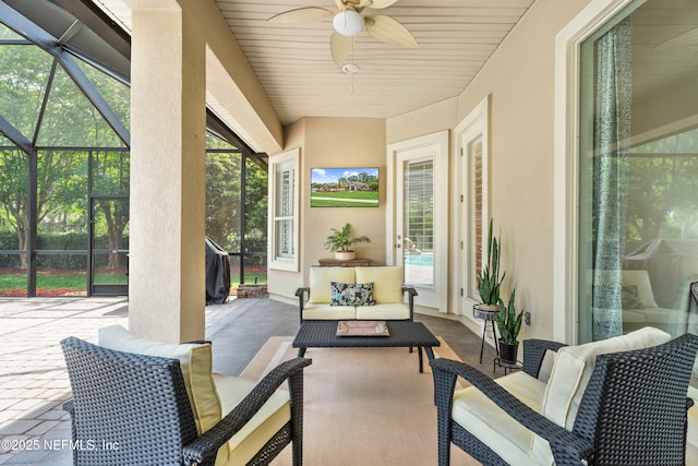 389 Summerset Dr, Saint Johns, FL 32259 - sunroom / solarium featuring a ceiling fan and an outdoor living space
