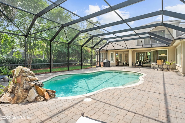389 Summerset Dr, Saint Johns, FL 32259 - outdoor pool with a patio area, french doors, and glass enclosure