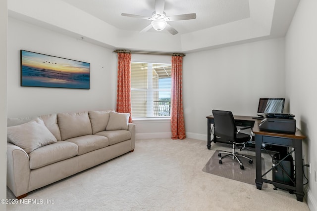 932 1st St N Unit 902, Jacksonville Beach, FL 32250 - office space with ceiling fan, carpet floors, a tray ceiling, and baseboards
