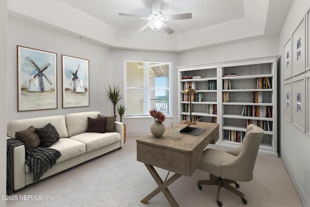 932 1st St N Unit 902, Jacksonville Beach, FL 32250 - carpeted office space with a ceiling fan, baseboards, and a tray ceiling