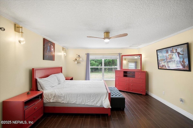 221 Thornloe Dr, Saint Johns, FL 32259 - bedroom featuring crown molding, wood finished floors, a textured ceiling, baseboards, and a ceiling fan