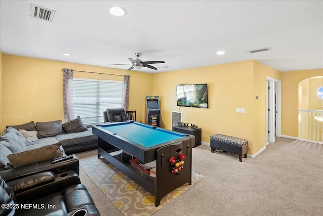 221 Thornloe Dr, Saint Johns, FL 32259 - playroom with a ceiling fan, a textured ceiling, carpet flooring, baseboards, and recessed lighting