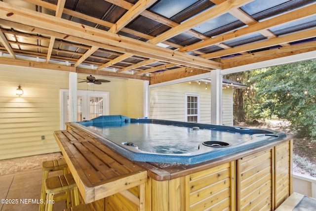 96448 Marsh Hen Rd, Fernandina Beach, FL 32034 - view of patio with a hot tub and a ceiling fan