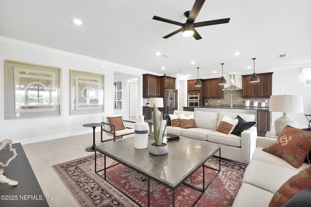 334 Continuum Loop, Yulee, FL 32097 - living area featuring ceiling fan, ornamental molding, recessed lighting, and baseboards