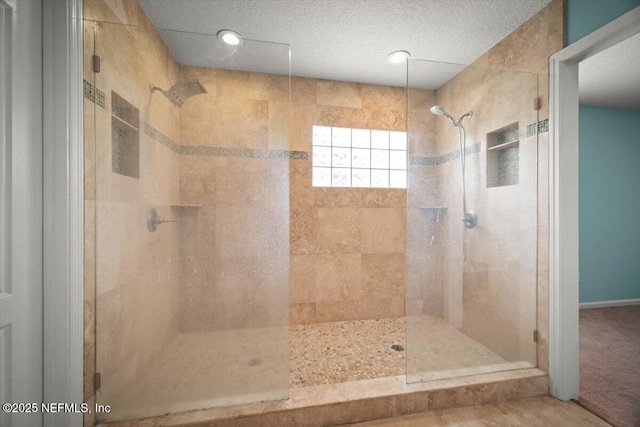 12198 Pebble Point Dr S, Jacksonville, FL 32218 - bathroom featuring a stall shower and a textured ceiling