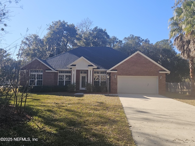 view of front of home with brick siding, concrete driveway, and a garage