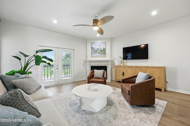 626 Ponte Vedra Blvd Unit B6, Ponte Vedra Beach, FL 32082 - living area with light wood-style flooring, french doors, ceiling fan, baseboards, and recessed lighting
