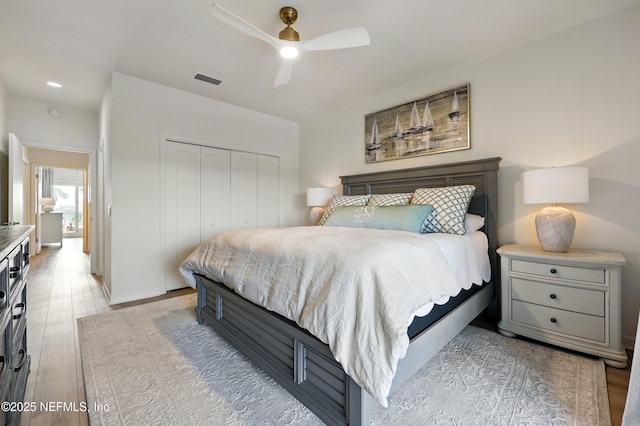 626 Ponte Vedra Blvd Unit B6, Ponte Vedra Beach, FL 32082 - bedroom featuring a closet, light wood-type flooring, and a ceiling fan