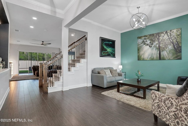 195 Manor Ln, Saint Johns, FL 32259 - living area with stairs, wood finished floors, baseboards, ornamental molding, and recessed lighting