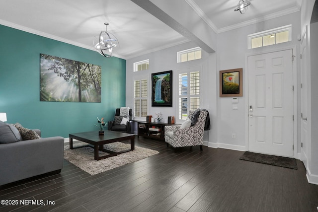 195 Manor Ln, Saint Johns, FL 32259 - living area with a chandelier, healthy amount of natural light, ornamental molding, baseboards, and wood finished floors