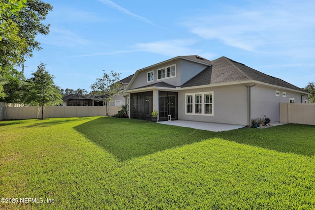 195 Manor Ln, Saint Johns, FL 32259 - rear view of property with a sunroom, a shingled roof, stucco siding, and a patio