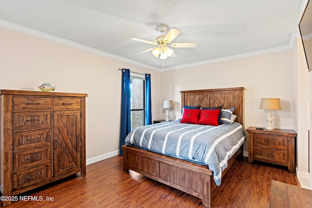 10200 Belle Rive Blvd Unit 136, Jacksonville, FL 32256 - bedroom with ornamental molding, wood finished floors, baseboards, a textured ceiling, and ceiling fan