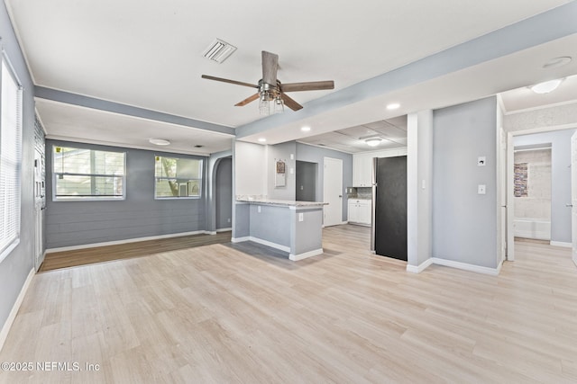 2617 Lake Shore Blvd, Jacksonville, FL 32210 - unfurnished living room featuring baseboards, light wood-type flooring, a ceiling fan, and recessed lighting