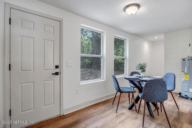 5530 Sharon Ter, Jacksonville, FL 32207 - dining room with water heater, light wood-style flooring, a textured ceiling, and baseboards
