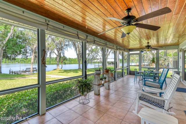 130 Woodbury Trl, Satsuma, FL 32189 - unfurnished sunroom featuring a water view, a ceiling fan, and plenty of natural light