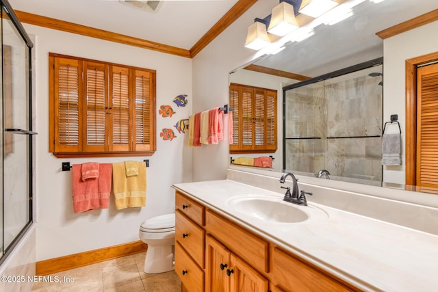 130 Woodbury Trl, Satsuma, FL 32189 - bathroom featuring baseboards, ornamental molding, tile patterned floors, vanity, and toilet