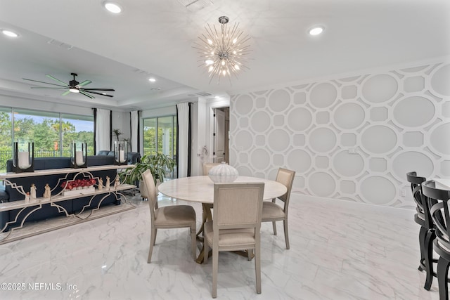 360 Rustic Mill Dr, Saint Augustine, FL 32092 - dining room with a chandelier, ceiling fan, recessed lighting, and marble finish flooring