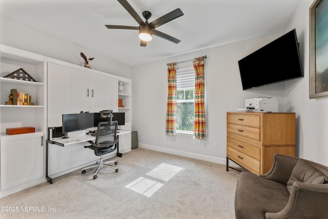 360 Rustic Mill Dr, Saint Augustine, FL 32092 - home office with a ceiling fan, baseboards, and light colored carpet