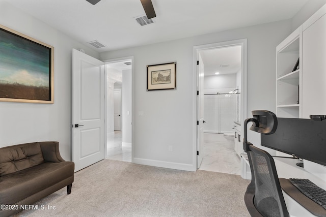 360 Rustic Mill Dr, Saint Augustine, FL 32092 - home office featuring ceiling fan, baseboards, and carpet floors