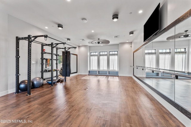 360 Rustic Mill Dr, Saint Augustine, FL 32092 - exercise area featuring wood finished floors, baseboards, and recessed lighting