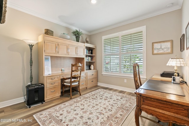 223 Creek Pebble Dr, Ponte Vedra, FL 32081 - office space with crown molding, light wood-style floors, and baseboards