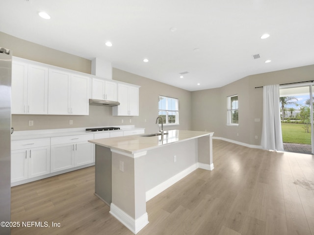 471 Rum Runner Way, Saint Johns, FL 32259 - kitchen featuring a sink, cooktop, under cabinet range hood, light wood-type flooring, and healthy amount of natural light