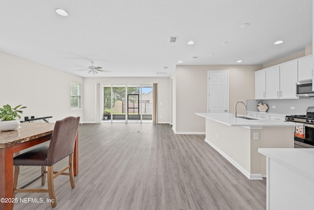 618 Honeycomb Trl, Saint Augustine, FL 32095 - kitchen featuring stainless steel appliances, an island with sink, light wood-style flooring, ceiling fan, and recessed lighting