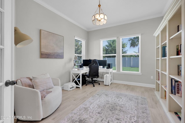 111 Bucktail Ave, Ponte Vedra, FL 32081 - office area featuring ornamental molding, wood finished floors, and baseboards