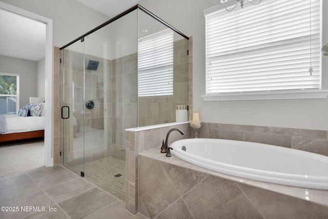 111 Bucktail Ave, Ponte Vedra, FL 32081 - full bathroom with a garden tub, a shower stall, connected bathroom, and tile patterned flooring