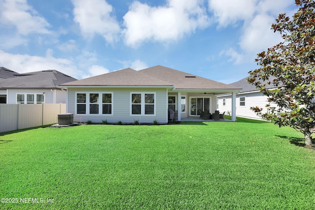 111 Bucktail Ave, Ponte Vedra, FL 32081 - back of property featuring a patio, central air condition unit, a ceiling fan, and a shingled roof