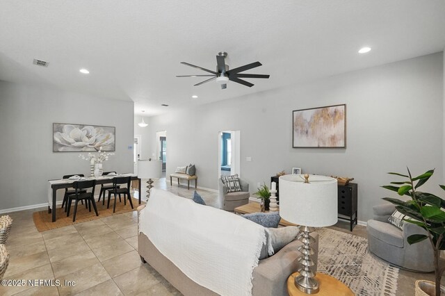 481 Fox Water Trl, Saint Augustine, FL 32086 - living area featuring recessed lighting, a ceiling fan, light tile patterned floors, and baseboards