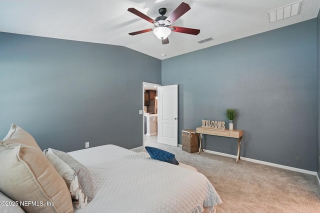 481 Fox Water Trl, Saint Augustine, FL 32086 - carpeted bedroom featuring lofted ceiling, baseboards, and ceiling fan