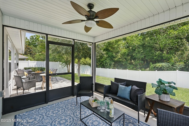 481 Fox Water Trl, Saint Augustine, FL 32086 - sunroom with an outdoor living space, a ceiling fan, and plenty of natural light