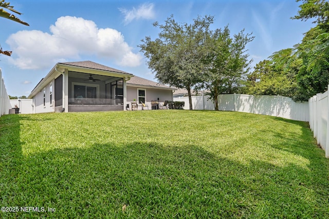 481 Fox Water Trl, Saint Augustine, FL 32086 - rear view of property featuring a sunroom, a ceiling fan, stucco siding, and roof with shingles