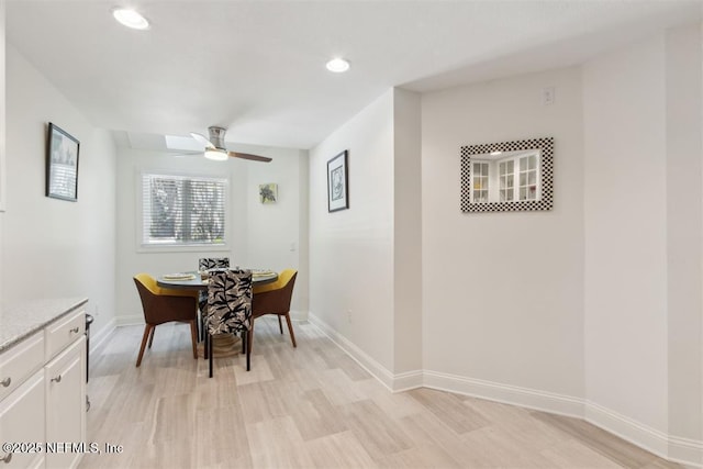 3429 Sea Marsh Rd, Fernandina Beach, FL 32034 - dining room featuring light wood-type flooring, ceiling fan, recessed lighting, and baseboards