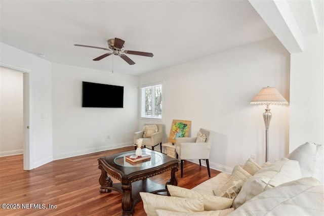 3429 Sea Marsh Rd, Fernandina Beach, FL 32034 - living room featuring ceiling fan, baseboards, and wood finished floors