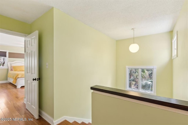 3429 Sea Marsh Rd, Fernandina Beach, FL 32034 - hallway with plenty of natural light, baseboards, wood finished floors, an upstairs landing, and a textured ceiling